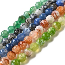 Mixed Color Natural Fire Crackle Agate Beads Strands, Dyed, Faceted, Round, Mixed Color, 8mm, Hole: 1mm