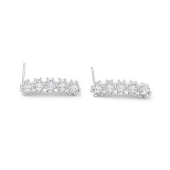 Platinum Rectangle Rack Plating Brass Cubic Zirconia Stud Earrings for Women, Long-Lasting Plated, Lead Free & Cadmium Free, Platinum, 19x5x3mm, Pin: 0.7mm