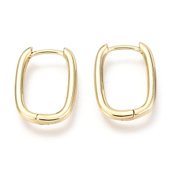 Real 18K Gold Plated Brass Huggie Hoop Earrings, Oval, Real 18K Gold Plated, 16x12x2mm, Pin: 1mm