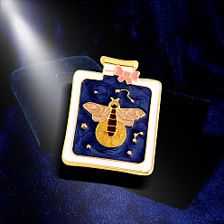 Bleu Rectangle avec broche en émail lumineux abeille, insigne en alliage brillant dans le noir pour les vêtements de sac à dos, or, bleu, 35x26mm
