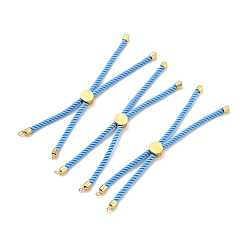 Cornflower Blue Half Finished Twisted Milan Rope Slider Bracelets, with Rack Plating Brass Cord Ends & Open Loop, Cadmium Free & Lead Free, for Connector Charm Bracelet Making, Golden, Cornflower Blue, 222~230x3mm