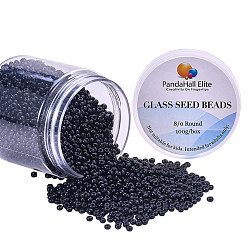 Black 8/0 Grade A Glass Seed Beads, Opaque Colours, Round, Black, 3mm, Hole: 1mm, about 1900~2000pcs/box