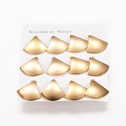 Chapado en Oro Real 18K 304 de acero inoxidable aretes, pendientes hipoalergénicos, triángulo, real 18 k chapado en oro, 25x26x1.5 mm, pin: 0.8 mm, 6 pares / tarjeta