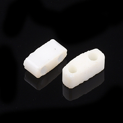 Floral White 2-Hole Opaque Glass Seed Beads, Rectangle, Floral White, 4.5~5.5x2x2~2.5mm, Hole: 0.5~0.8mm
