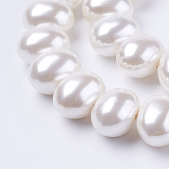 White Shell Pearl Beads Strands, Oval, White, 12~13x15~16x12mm, Hole: 1mm, about 30pcs/strand, 15.5 inch