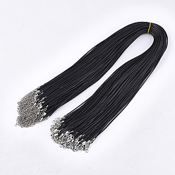 Черный Воском ожерелье шнура решений с выводами железа, чёрные, 24 дюйм (61 см), 2 мм