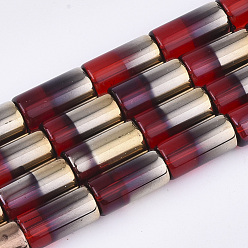 Red Half Electroplate Glass Beads Strands, Column, Red, 19.5~20x10mm, Hole: 1.4mm, about 15~17pcs/strand, 13.39 inch(34cm)