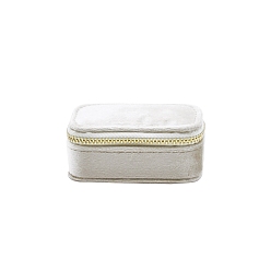 White Velet Jewelry Box, Travel Portable Jewelry Case, Zipper Storage Boxes, for Rings, Earrings, Rectangle, White, 8.5x4.5~4.7x3.8cm