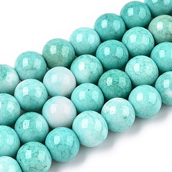 Turquoise Opaque Crackle Glass Round Beads Strands, Imitation Stones, Round, Turquoise, 10mm, Hole: 1.5mm, about 80pcs/strand, 30.31~31.10 inch(77~79cm)