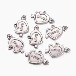 Stainless Steel Color 304 Stainless Steel Pendant Rhinestone Settings, Heart with Word Love, For Valentine's Day, Stainless Steel Color, 14x22x1.5mm, Hole: 1mm, Fit For 1.5mm Rhinestone.