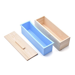 Озёрно--синий Прямоугольные наборы форм для мыла из сосновой древесины, с силиконовой формой, деревянный ящик и крышка, инструмент для изготовления мыла ручной работы, Плут синий, 28x8.9x10.4 см, внутренний диаметр: 7x25.9 см, 3 шт / комплект
