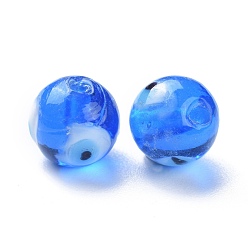 Sky Blue Handmade Lampwork Beads, Evil Eye, Round, Dodger Blue, about 10mm in diameter, hole: 1mm
