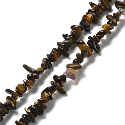 Œil De Tigre Chapelets de perles oeil de tigre naturelles, puce, 1~5x3~16x3~5mm, Trou: 0.8~0.9mm, 29.92~32.68'' (76~83 cm)