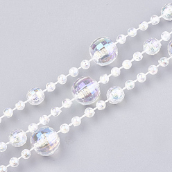 Clear AB Plastic Beaded Trim Garland Strand, Great for Door Curtain, Wedding Decoration DIY Material, Faceted Round, Clear AB, 7~12mm and 4mm, about 10m/roll