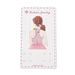 White Rectangle Hair Clips Display Cards, Fashion Girl Pattern, White, 15.9x9.15x0.04cm, Hole: 2mm and 6.5mm