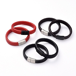 Mixed Color Unisex Leather Cord Weave Bracelets, with 304 Stainless Steel Magnetic Clasps, Mixed Color, 8-1/4 inch(21cm), 12x6mm