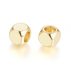 Real 18K Gold Plated Brass Beads, Long-Lasting Plated, Cube, Real 18K Gold Plated, 6x6x6mm, Hole: 3.5mm