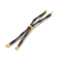 Midnight Blue Nylon Cord Silder Bracelets, for Connector Charm Bracelet Making, with Rack Plating Golden Brass Clasp, Long-Lasting Plated, Cadmium Free & Lead Free, Midnight Blue, 9-1/8x1/8 inch(23x0.3cm), Hole: 2mm