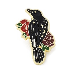 Dark Red Crow & Flower Enamel Pins, Light Gold Alloy Brooch for Backpack Clothes, Dark Red, 30x22x1.5mm
