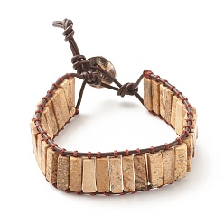 Jaspe Image Bracelet en perles rectangle de jaspe naturel, bijoux tressés en pierres précieuses pour femmes, 8-7/8 pouce (22.5 cm)
