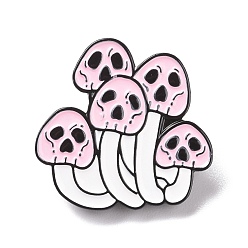 Pink Mushroom Skull Enamel Pin Alloy Badge for Backpack Clothes, Electrophoresis Black, Pink, 25.5x26x1.5mm, Pin:1.3mm.