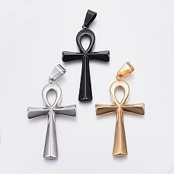 Mixed Color 304 Stainless Steel Big Pendants, Ankh Cross, Easter, Mixed Color, 64x36x4.5mm, Hole: 6.5mm