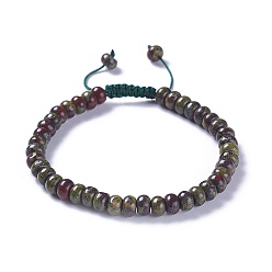 Dragon Blood Adjustable Nylon Cord Braided Bead Bracelets, with Natural Dragon Blood Jasper Beads, 2-1/4 inch~2-7/8 inch(5.8~7.2cm)