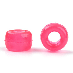 Deep Pink Transparent & Luminous Plastic Beads, Frosted, Glow in the Dark, Barrel, Deep Pink, 9x6mm, Hole: 3.8mm, about 1900pcs/500g