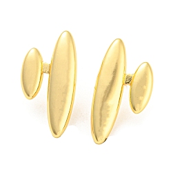 Real 18K Gold Plated Rack Plating Brass Oval Stud Earrings, Long-Lasting Plated, Lead Free & Cadmium Free, Real 18K Gold Plated, 29x15mm