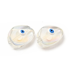 Blanc Des billes de verre transparentes, avec l'émail, larme avec motif mauvais œil, blanc, 18.5x12.5x8mm, Trou: 1.2mm