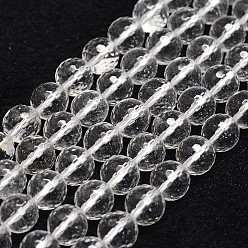 Quartz Crystal Natural Quartz Crystal Beads Strands, Rock Crystal Beads, Faceted, Round, 8mm, Hole: 1mm, about 47pcs/strand, 14.9 inch~15.1 inch