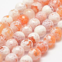 Orange Faceted Natural Fire Crackle Agate Beads Strands, Round, Dyed & Heated, Orange, 8mm, Hole: 1mm, about 47pcs/strand, 14 inch(35.6cm)