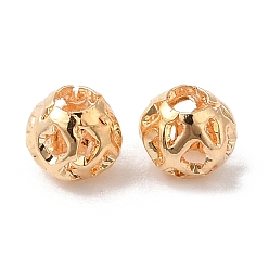 Real 18K Gold Plated Hollow Brass Beads, Round, Real 18K Gold Plated, 3.5~4x3mm, Hole: 1.5mm