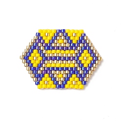 Jaune Perles de rocaille miyuki sur le thème du métier à tisser fait à la main sur le thème bohème, pendentifs hexagone, jaune, 22.5x30.5x2mm, Trou: 0.8mm