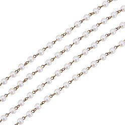 Кремово-белый Ручной круглые стекла жемчуг цепи для ожерелья браслеты делает, с античной бронзовой железной шпилькой, несварные, кремово-белые, 39.3 дюйм, бусина : 6 mm