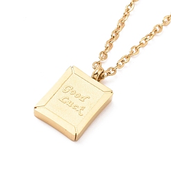 Oro Collar con colgante de rectángulo con la palabra buena suerte, chapado de iones (ip) 304 joyas de acero inoxidable para hombres y mujeres, dorado, 16.26 pulgada (41.3 cm)