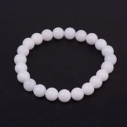 White Jade Natural White Jade(Dyed) Stretch Bracelets, Round, 2 inch(52mm)