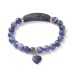 Sodalite Bracelets de charme de perles de sodalite naturelles, cœur, 2-1/4 pouces (56 mm)