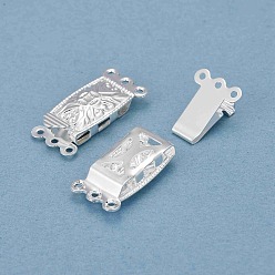 Silver 304 Stainless Steel Box Clasps, Multi-Strand Clasps, 3-Strands, 6-Holes, Rectangle, Silver Color Plated, 21x10x4.5mm, Hole: 1mm