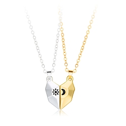 Oro 2 piezas 2 conjunto de collares de pareja de estilo, Collar de colgantes de corazón splite a juego magnético de aleación para el día de san valentín, dorado, 17.72 pulgada (45 cm), 1 pc / estilo