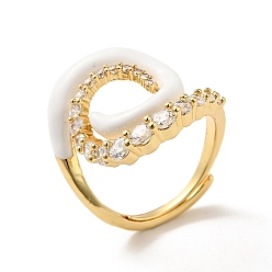Blanco Anillo ajustable de esmalte hamsa vortex con circonita cúbica transparente, joyas de latón chapado en oro real 18k para mujer, blanco, tamaño de EE. UU. 6 1/2 (16.9 mm)
