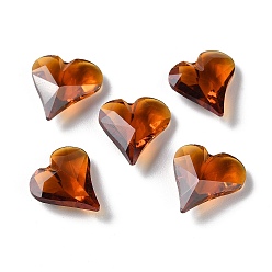 Chocolate Glass Rhinestone Cabochons, Faceted, Heart, Pointed Back, Chocolate, 12x12x5mm