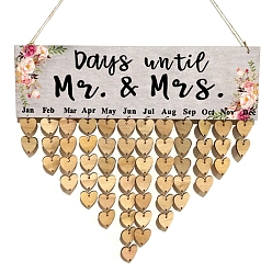 Light Grey Reminder Calendar with Tags MDF Wooden Hanging Sign Wall Ornament Pendant, Rectangle with Word Mr & Mrs and Dangle Tassel, for Party Home Decorations, Light Grey, 400x120x4mm