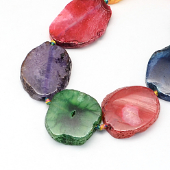 Colorful Dyed Polygon Natural Agate Bead Strands, Colorful, 16~50x15~38x5~8mm, Hole: 2~3mm, about 8~11pcs/strand, 16.8 inch