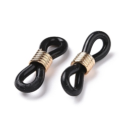 Golden Eyeglass Holders, Glasses Rubber Loop Ends, Iron and Plastic, Golden Color, Black, about 4.2mm wide, 19mm long