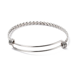 Stainless Steel Color 304 Stainless Steel Expandable Bangle for Girl Women, Adjustable Rope Style Twisted Wire Blank Bangle, Stainless Steel Color, Inner Diameter: 2-1/2 inch(6.4cm)