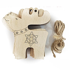 Ciervo Decoraciones colgantes de madera sin terminar, con cuerda de cáñamo, para adornos navideños, ciervo, 7.5x6.7 cm, 10 unidades / bolsa