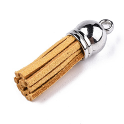 Verge D'or Faux suède pendentif pompon décorations, avec extrémités de cordon en plastique ccb, platine, verge d'or, 35~37x10mm, Trou: 1.8mm