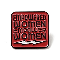 FireBrick Square with Empowered Women Empower Women Enamel Pin, Electrophoresis Black Alloy Feminism Brooch for Backpack Clothes, FireBrick, 26x26x1.5mm