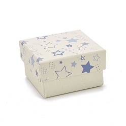 Beige Cajas de joyas de cartón, con esterilla negra, para embalaje de regalo de joyería, cuadrado con estampado de estrellas, crema, 5.3x5.3x3.2 cm